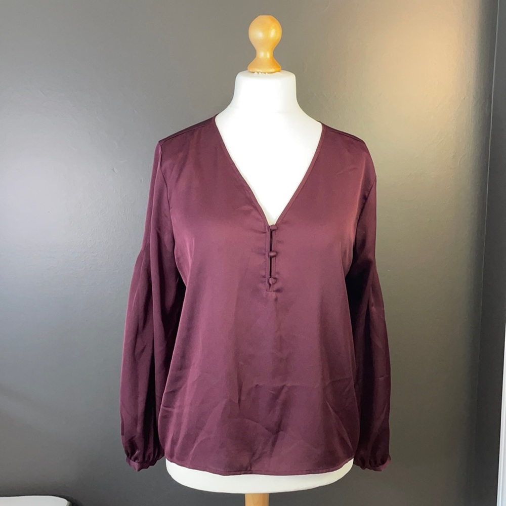 Ann Taylor Plum Pleated Sleeve Blouse